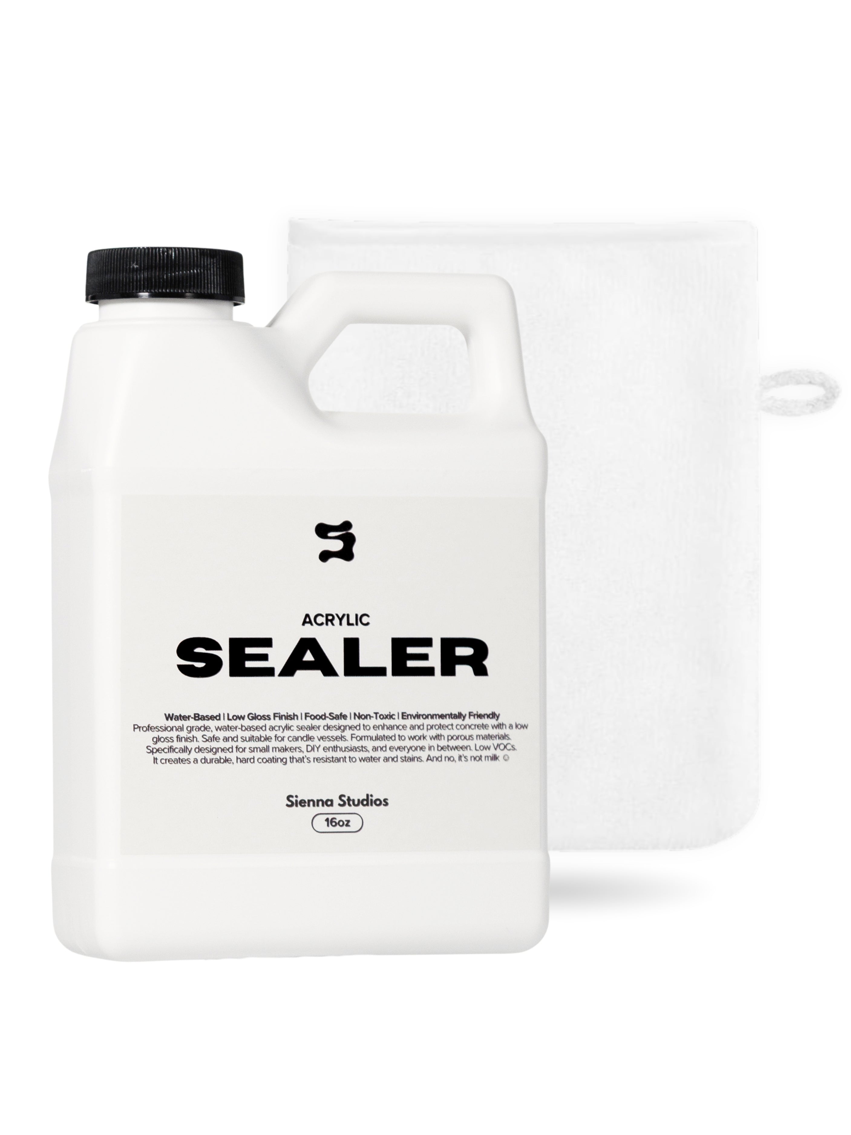 Acrylic Sealer Starter Kit – 16oz Low Gloss, Food Safe, Non-Toxic + Microfiber Glove for Concrete & Crafts