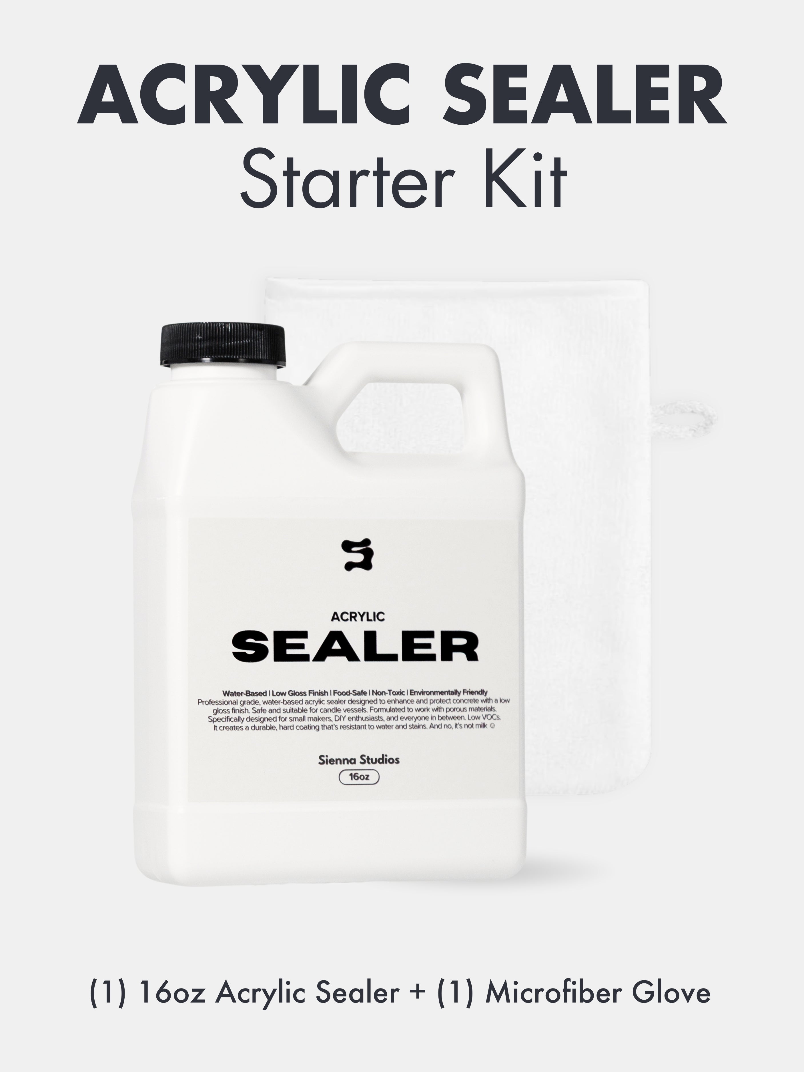 Acrylic Sealer Starter Kit – 16oz Low Gloss, Food Safe, Non-Toxic + Microfiber Glove for Concrete & Crafts