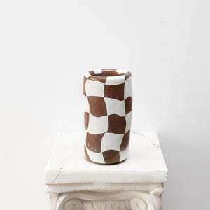 The 'Martina' Vase in Wavy Checkered (Mud)