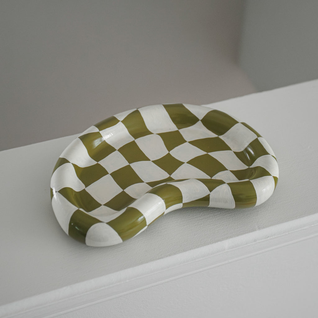'La Luna' Trinket Dish (Moss + Checkered)