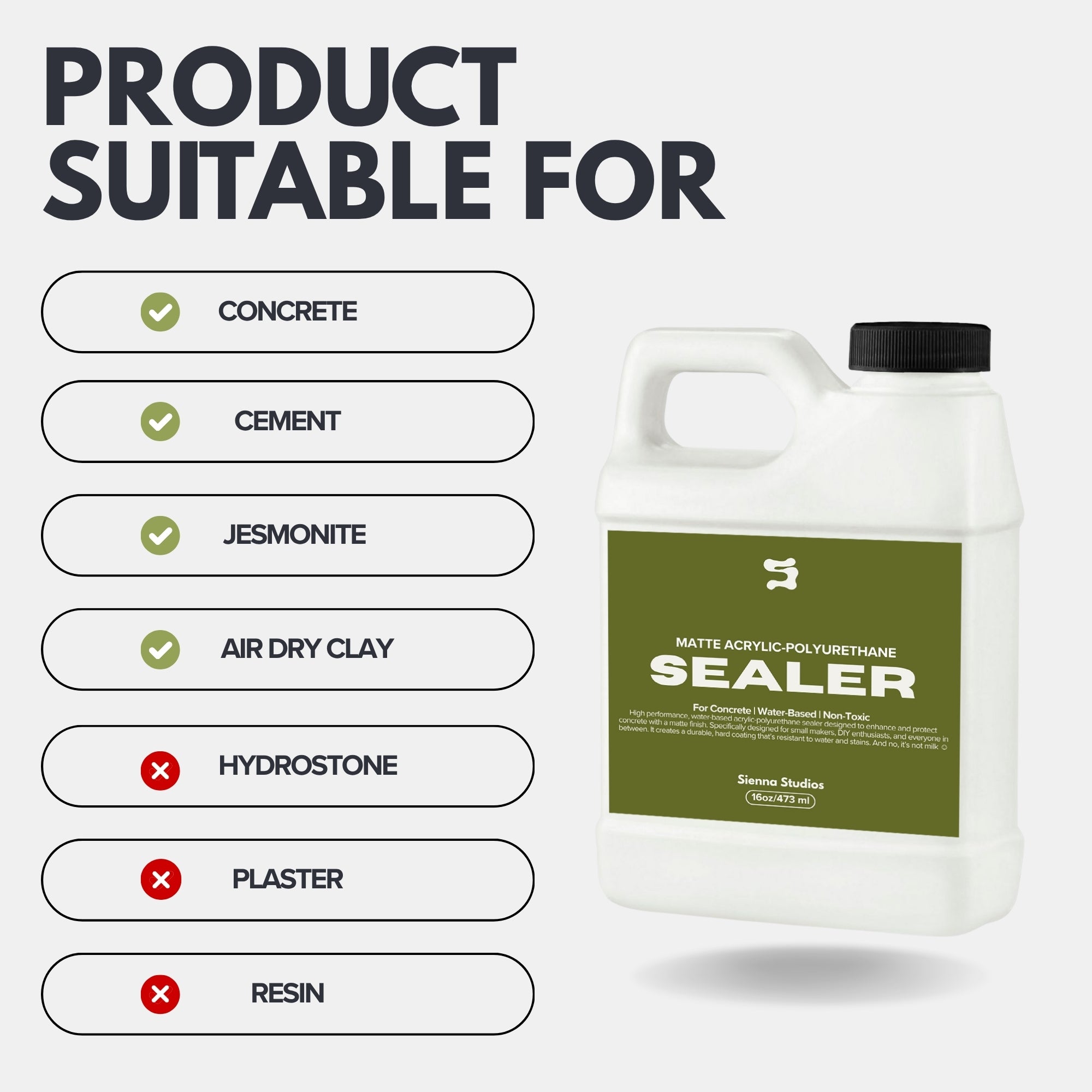 Matte Acrylic-Polyurethane Sealer – Non-Toxic, Food Safe for Concrete & Crafts