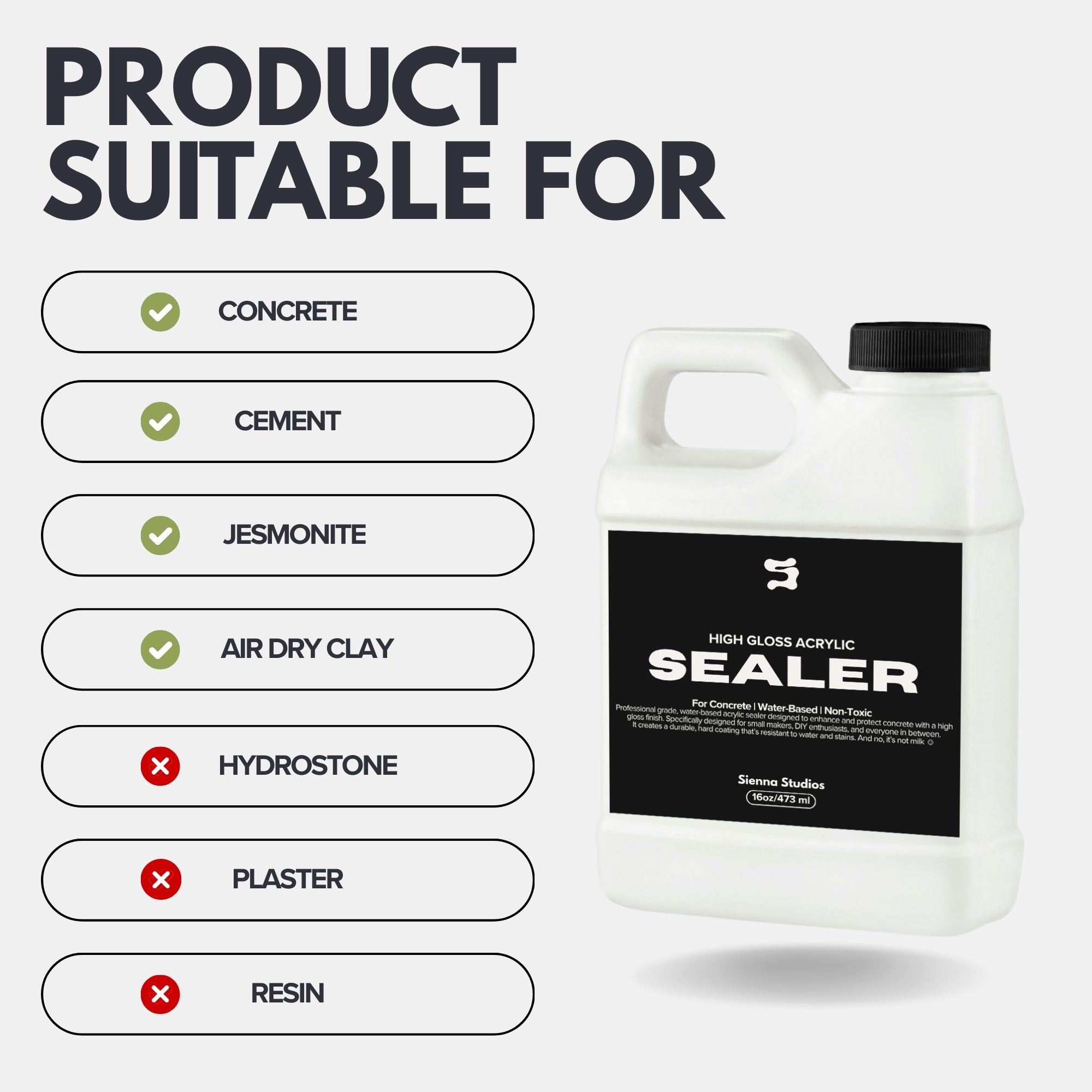 Acrylic Sealer – High Gloss, Food Safe, Non-Toxic for Concrete & Crafts.