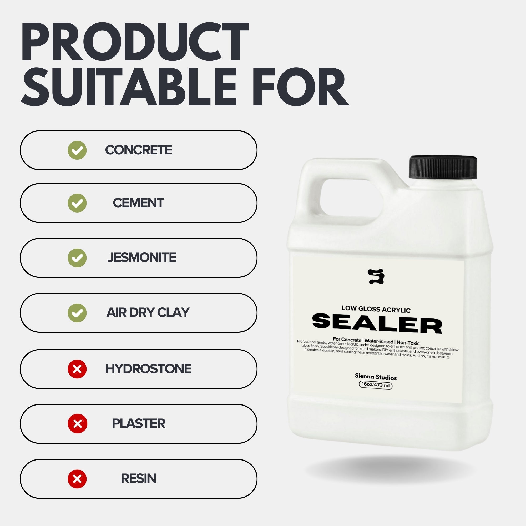 Acrylic Sealer – Low Gloss, Food Safe, Non-Toxic for Concrete & Crafts.
